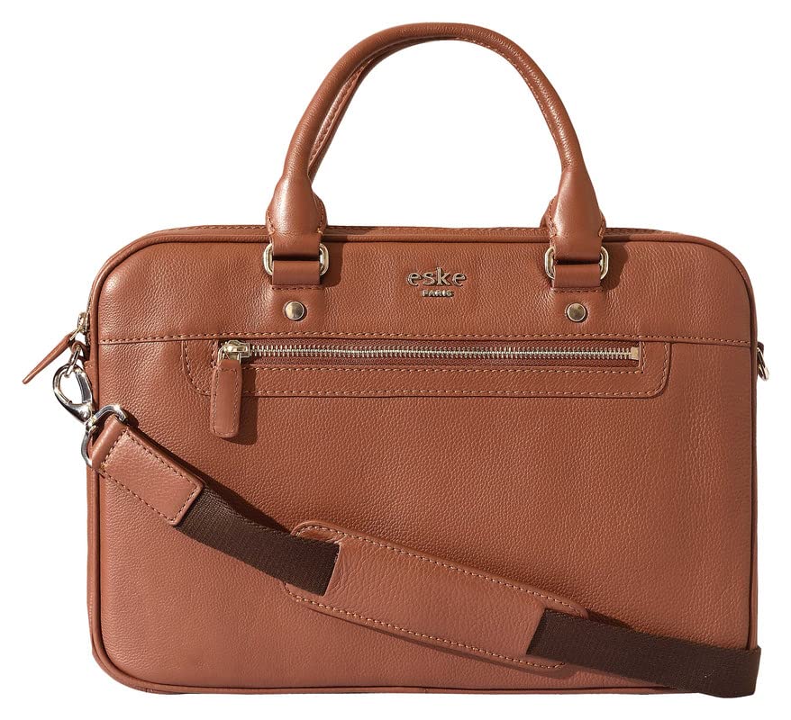eske Stephen, the Mini Briefcase | Textured Leather Laptop Bag for Men | Fits 13" Laptop | Front & Rear Zip Pockets | Detachable Strap | Organizer Slots | Trolley Strap