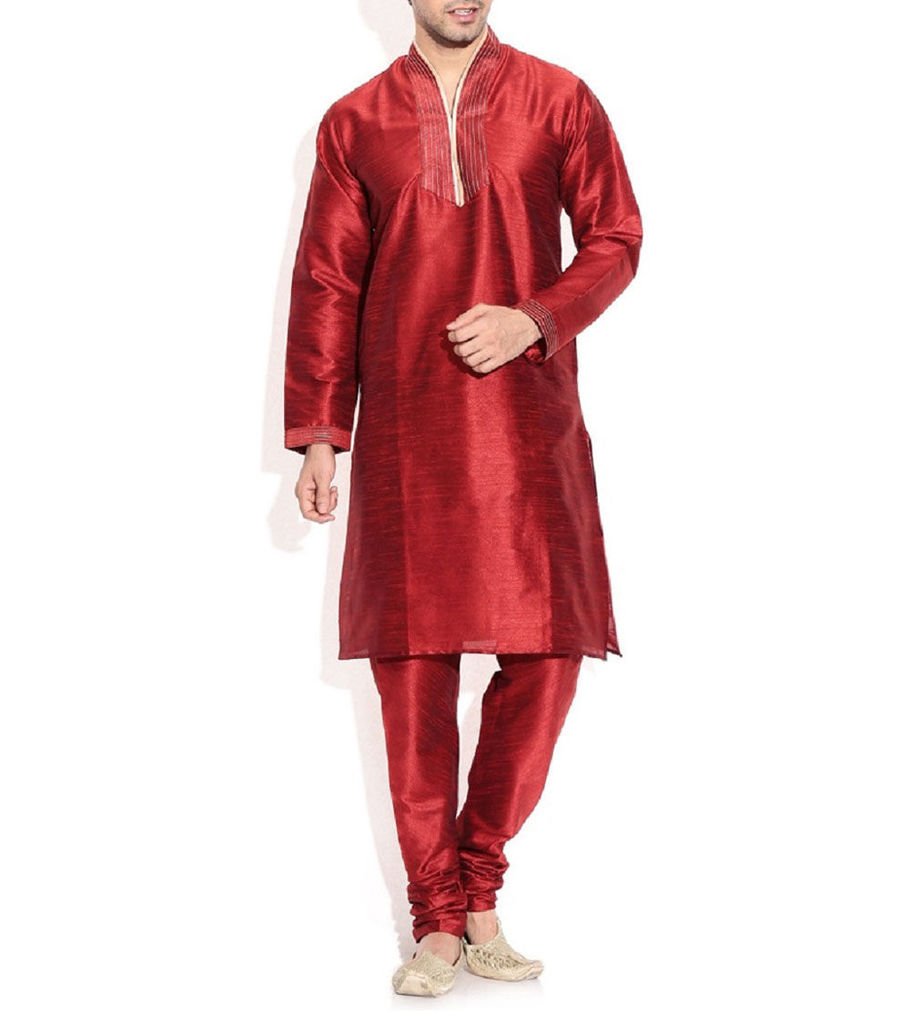 Kurta para hombre Royal Kurta ropa india paquistaní pijama estilo Bollywood rosso L 3