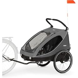Carro Bicicleta Plegable hauck Remolque Bicicleta Niños 2 Plazas Dryk Duo, Remolque para Bici Completo Enganche Incluido, Uso como Silla de Paseo Gemelar desde 6 Meses, Plegable - Gris