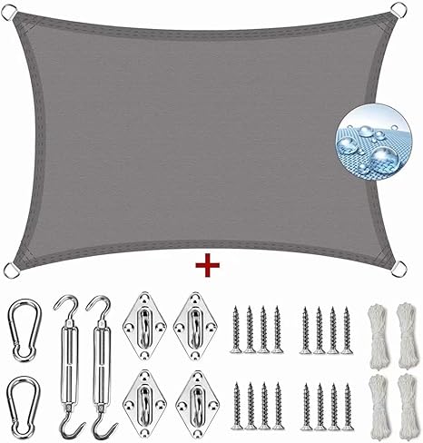 Amazon 日除け シェード カインズ グレー 長方形 2 5x5 5m クールシェード シェードセイル 遮光ネット 雨よけ 防水性と通気性 防風 保護 庭園 パティオ プール シェードセイル シェード セイル 取り付け金具 オーニング シェード