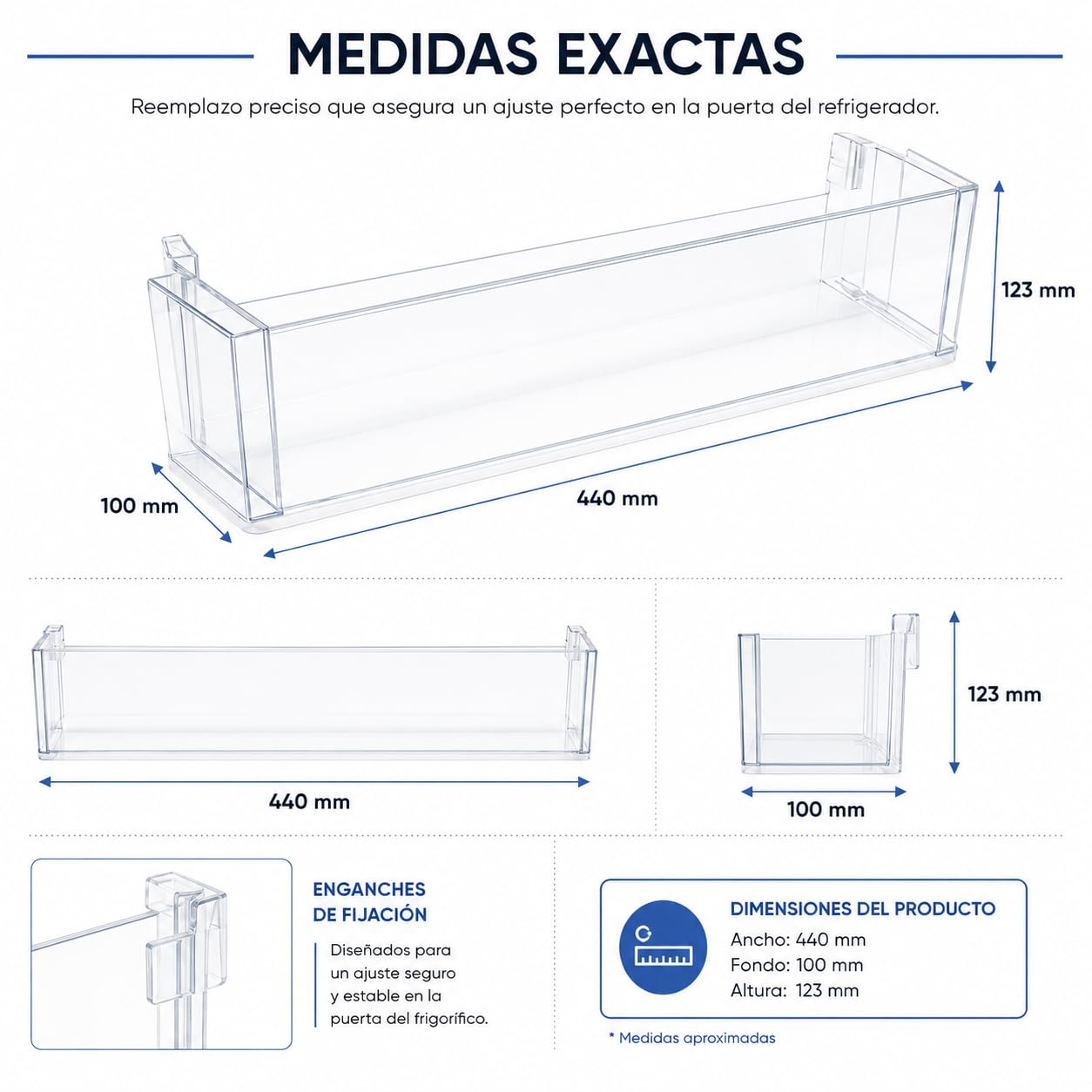 CABLEPELADO - Bandeja Botellero de Puerta Compatible con Bosch | Soporte Inferior para Frigorífico (47x12.5x10 cm) | Recambio para Código 00704751