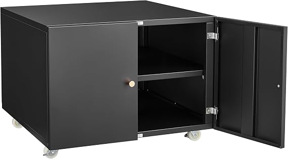 Garvee Mobile Metal Printer Stand with Storage Shelf and Two Drawers - Rolling File Cabinet with Wheels for Home Office Organization, Space-Saving Design, Black, Small