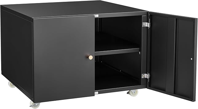 Garvee Mobile Metal Printer Stand with Storage Shelf and Two Drawers - Rolling File Cabinet with Wheels for Home Office Organization, Space-Saving Design, Black, Small