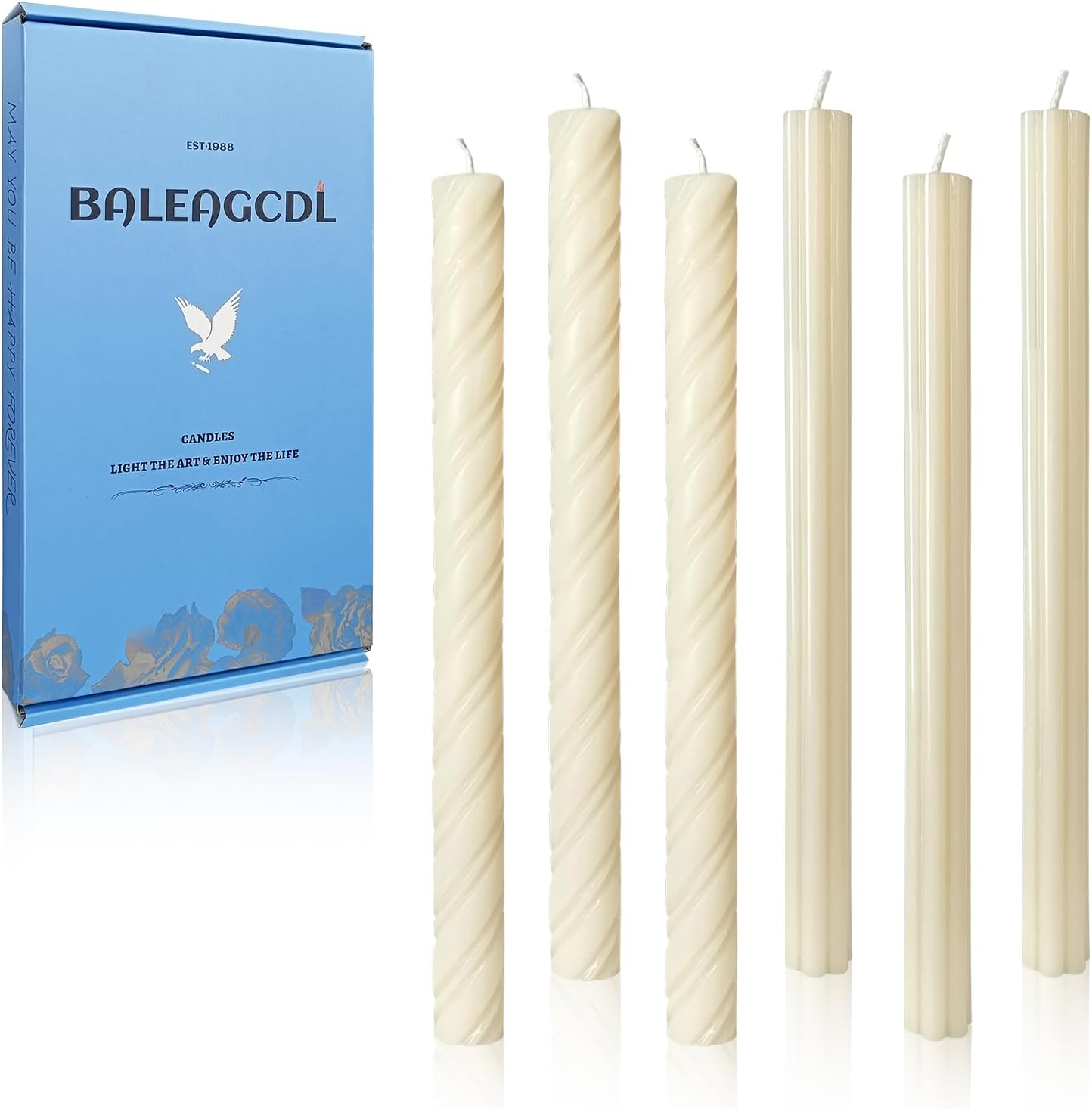 Dripless Unscented Ivory Yellow Spiral Taper Candles Smokeless Long Lasting Burn 10 Inch Elegant Roman Column Candlesticks for Home Décor Holiday Gift,Set of 6