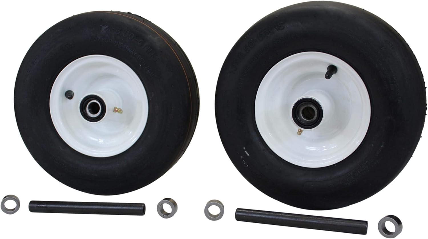 (Set of 2) 13x6.50-6 4 Ply Smooth Tire & 6x4.5 White Wheel Assembly: Direct Replacement for Exmark & Toro Models