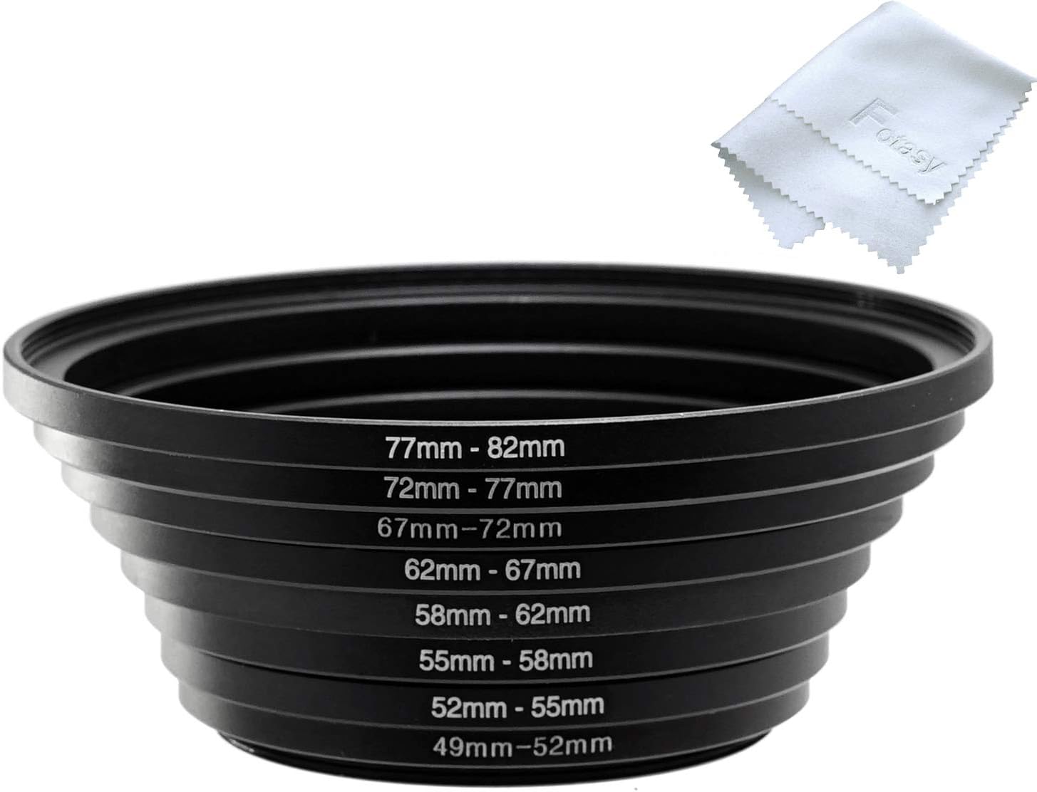Anodized Black Metal Filter Step Up Ring Set, Stepping Lens Adapter Rings 49-52mm 52-55mm 55-58mm 58-62mm 62-67mm 67-72mm 72-77mm 77-82mm (SRU)