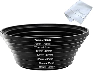 Fotasy Anodized Black Metal Filter Step Up Ring Set, Stepping Lens Adapter Rings 49-52mm 52-55mm 55-58mm 58-62mm 62-67mm 67-72mm 72-77mm 77-82mm (SRU)