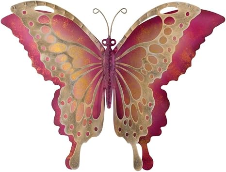 Regal Art & Gift Wall Decor Decorative Metal Handcrafted Outdoor/Indoor Wall Art Sculpture for Patio, Garden & Home Display - Pink Butterfly