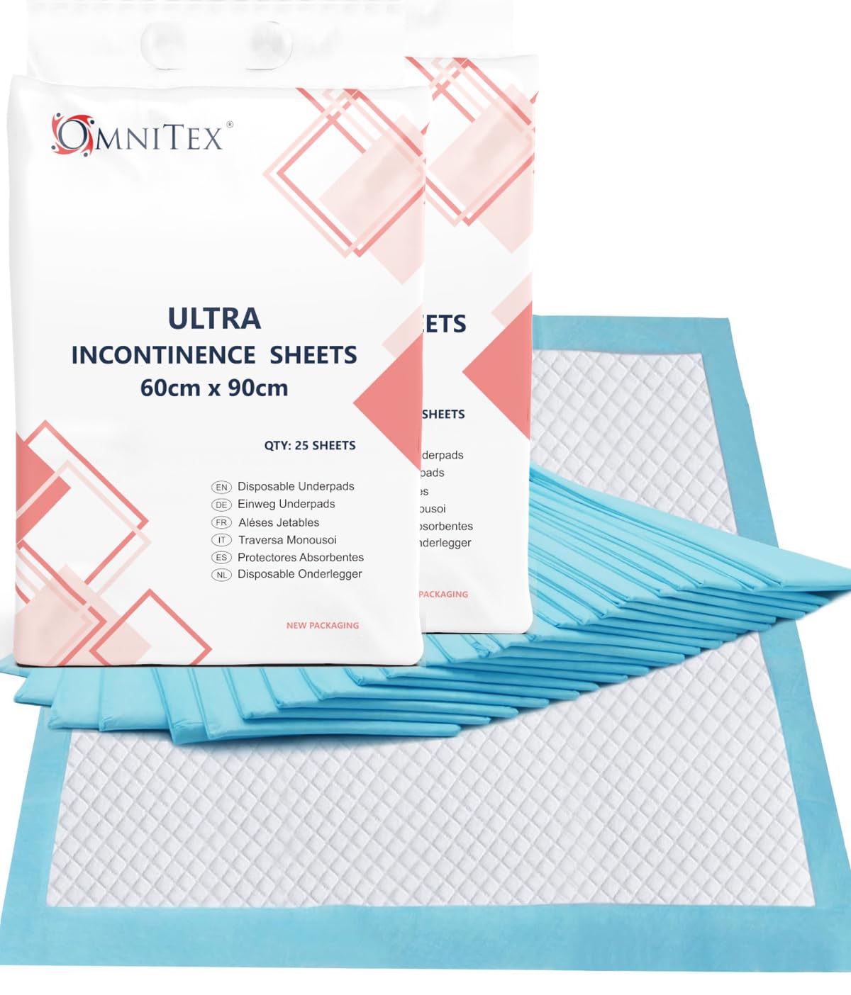 Omnitex White 50Pk - 2000Ml 60X 90Cm Extreme Absorbency Disposable Bed Pads - Incontinence Mattress Protector Sheets, Dog Pads, Training Pads, Nappy Sheets, Bed Wetting Sheet
