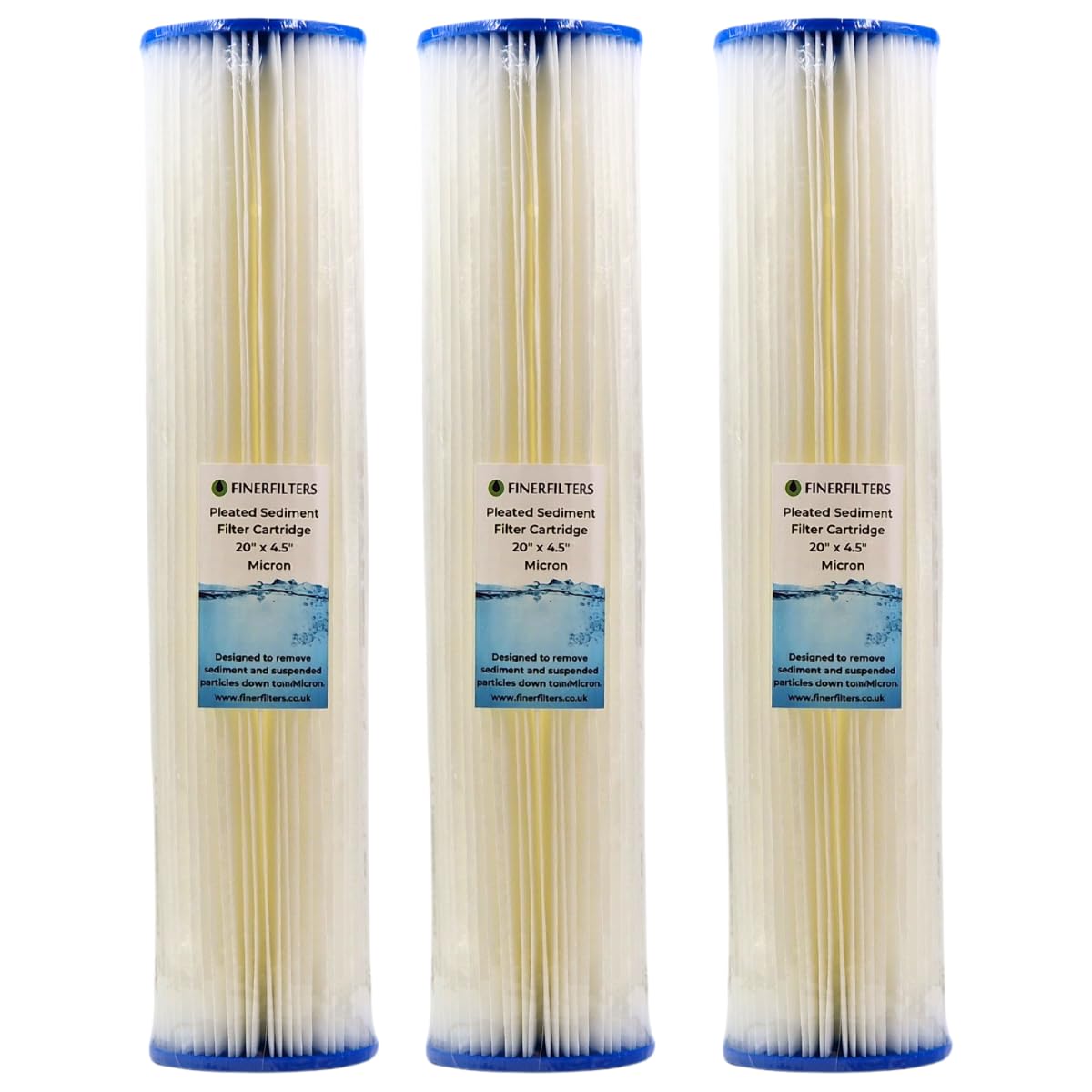 20" Jumbo Pleated Sediment Water Filter | 20 Micron, 20" x 4.5" | Washable Filter to Extend Lifespan, Fits 20" Jumbo Housings (3 Pack)