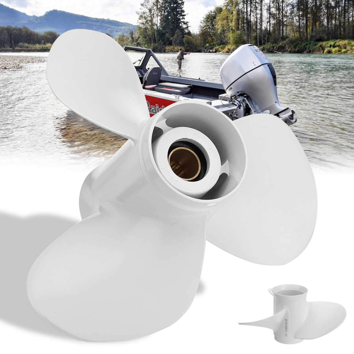 Alluminio Marine Fuoribordo Elica 11 1/4 X 14 per YAMAHA 25 60 HP Bianco 3 Lama Kit Eliche Barca Ad Alte Prestazioni