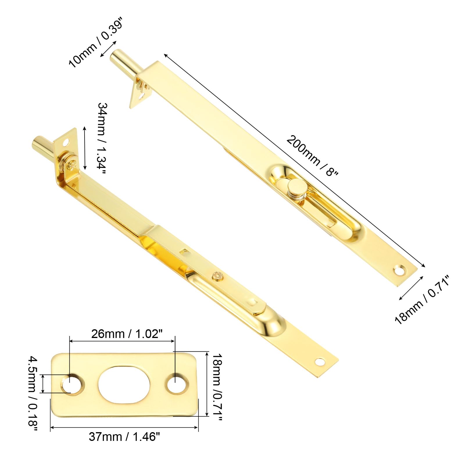 PATIKIL Flush Bolt 8" x 0.71" - Image 2