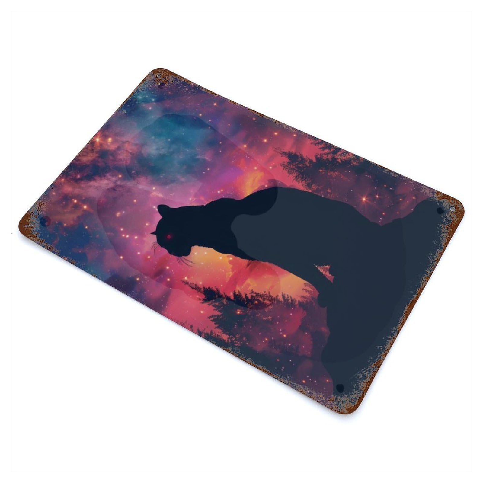 Garage Style Panther Silhouette Galaxy Vintage Rust Metal Sign 11.8"x7.9", Rustic Home Decor for Bar And Workshop