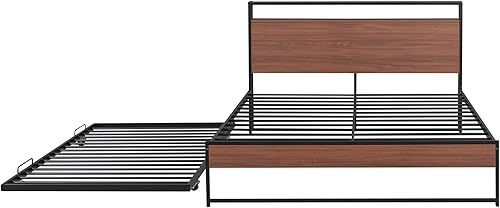 Miniatura 8 de Harper & Bright Designs Cama de plataforma Queen con nido y puertos USB, cabecera de almacenamiento con marco de metal Queen, soporte de listones de