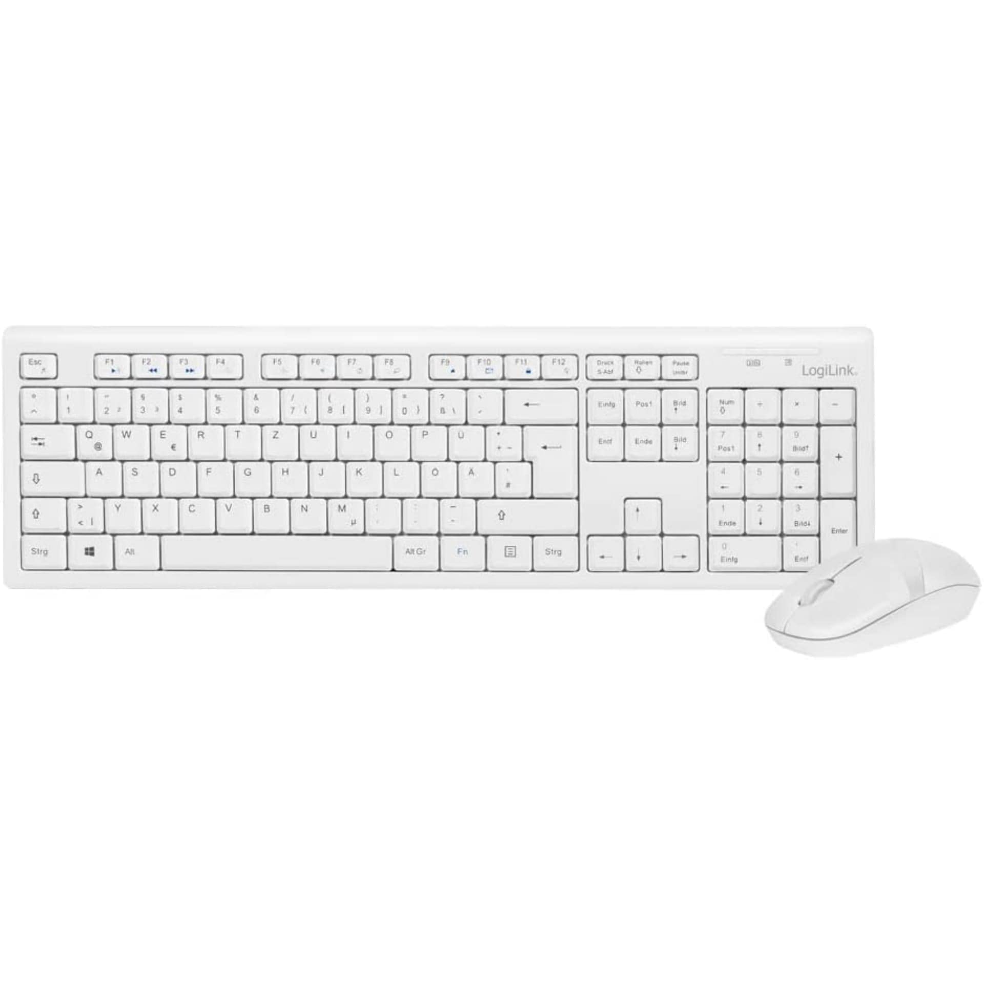 LogiLink ID0104W - Wireless keyboard/mouse set, 2.4 GHz, keyboard 103 keys (+13 hotkeys) - mouse (optical sensor) with 3 buttons, auto link connection, white
