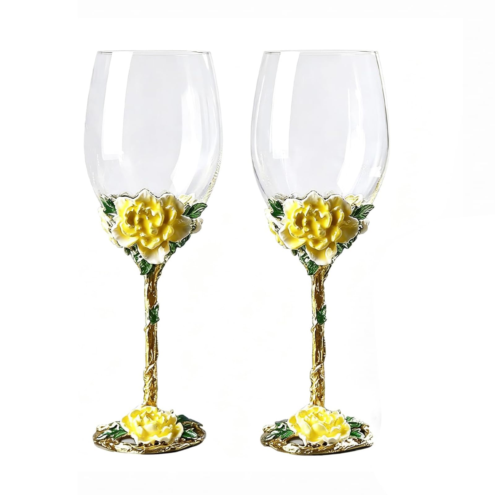 XUDREZ Painted Enamel Flower Lead-Free Wine Glasses 320ml Red White Crystal