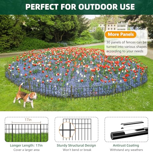 Image of 10 Panels Animal Barrier Fence, 14ft(L) x 13in(H) No Dig Garden Fence for Dog Rabbit, Rustproof Metal Fence Gap Filler, Decorative Fences Edging Border Ground Defense for Outdoor, Yard, Patio