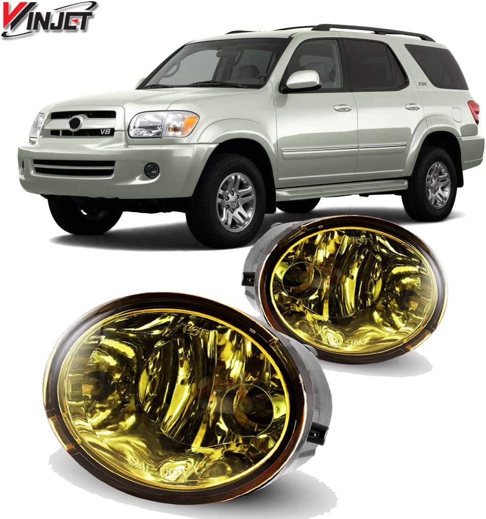 Winjet Fog Lights For 2000-2006 Toyota Tundra (Not fit steel front bumper models)/ 2001-2007 Toyota Sequoia 2PCS OEM Replacement Driving Fog Lamps Fog Lights + Switch + Wiring Kit (Yellow Lens)