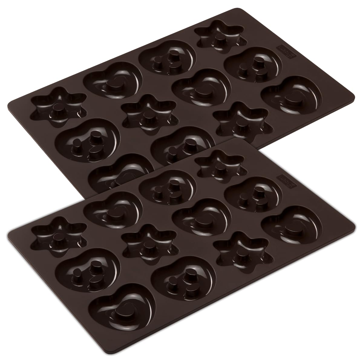 Lurch Mini Gingerbread Set Of 2 Flexiform Mini Gingerbread 2 Baking Moulds For A Total Of 24 Mini Gingerbread Pretzels, Hearts And Stars Premium Platinum Silicone 20 X 30 Cm
