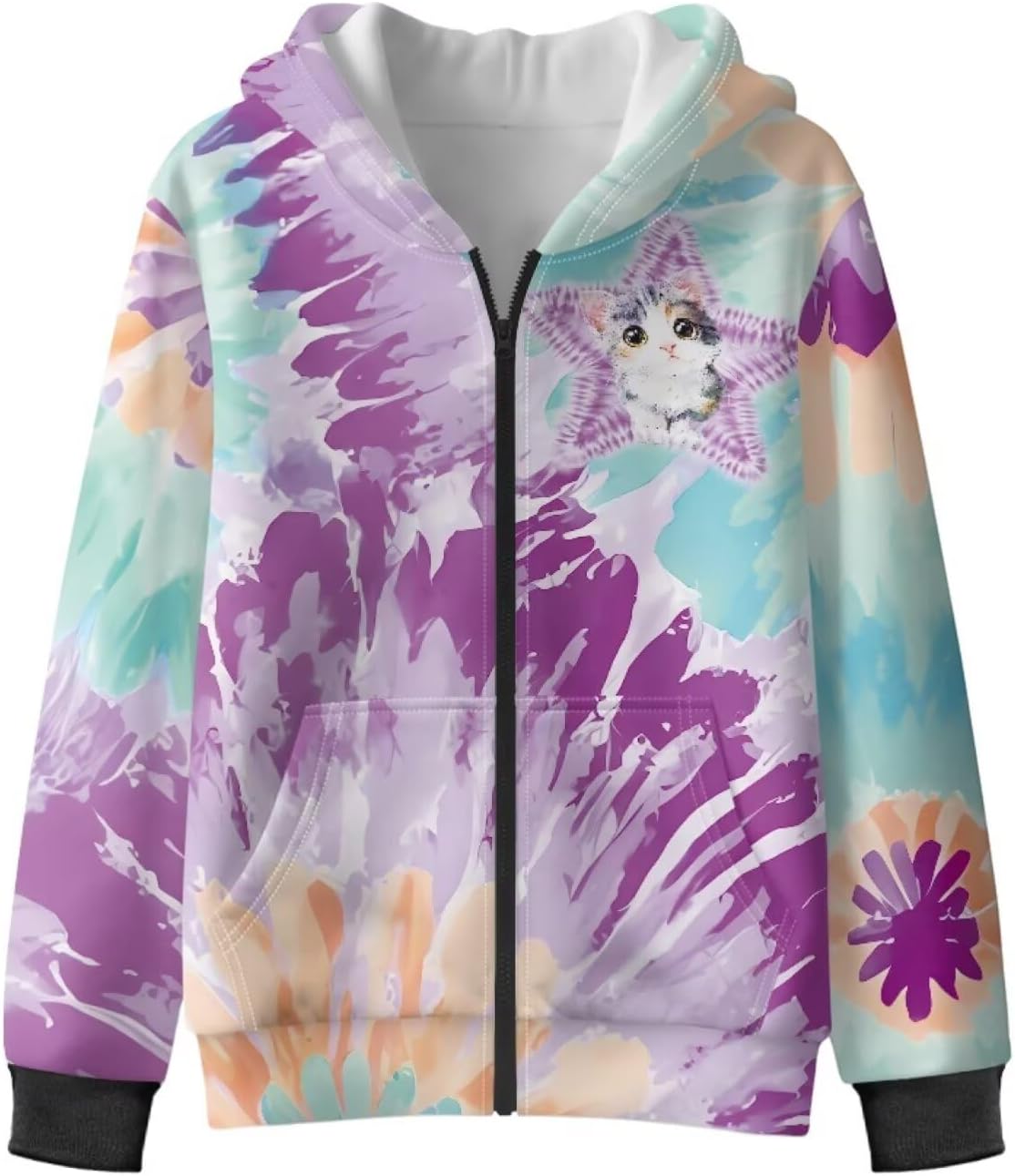Cute Hooded Sweatshirt Fashion Hoodie for Girls Boys Zipper Long Sleeve Sweatshirts with Pockets