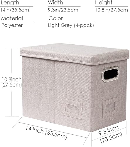 Miniatura 7 de PRANDOM Caja organizadora de archivos, juego de 4 carpetas plegables decorativas de lino para almacenamiento de archivos colgantes con tapas,