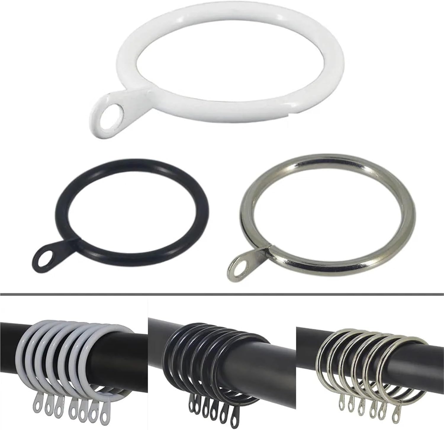 Curtain rings, Curtain Rings with Eyelets 240Pcs Metal Hanging Hooks for Weighted Curtains and Draperies Universal Hold