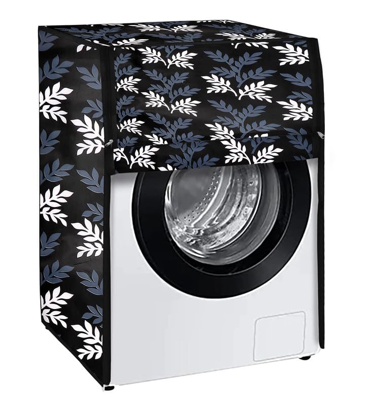 Image of Front Load Washing Machine Cover Compatible For LG, Bosach 6Kg, 6.5Kg, 7Kg, 7.5Kg, 8Kg, 8.5Kg, 9Kg, 10Kg (66L X 61D X 84H), Waterproof, Dustproof Fully Automatic , Black Leaf.