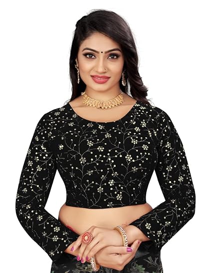 Buy FASHIONZONE Women's Velvet Solid Long Sleeve Wedding Saree Blouse (Black)  at Amazon.in