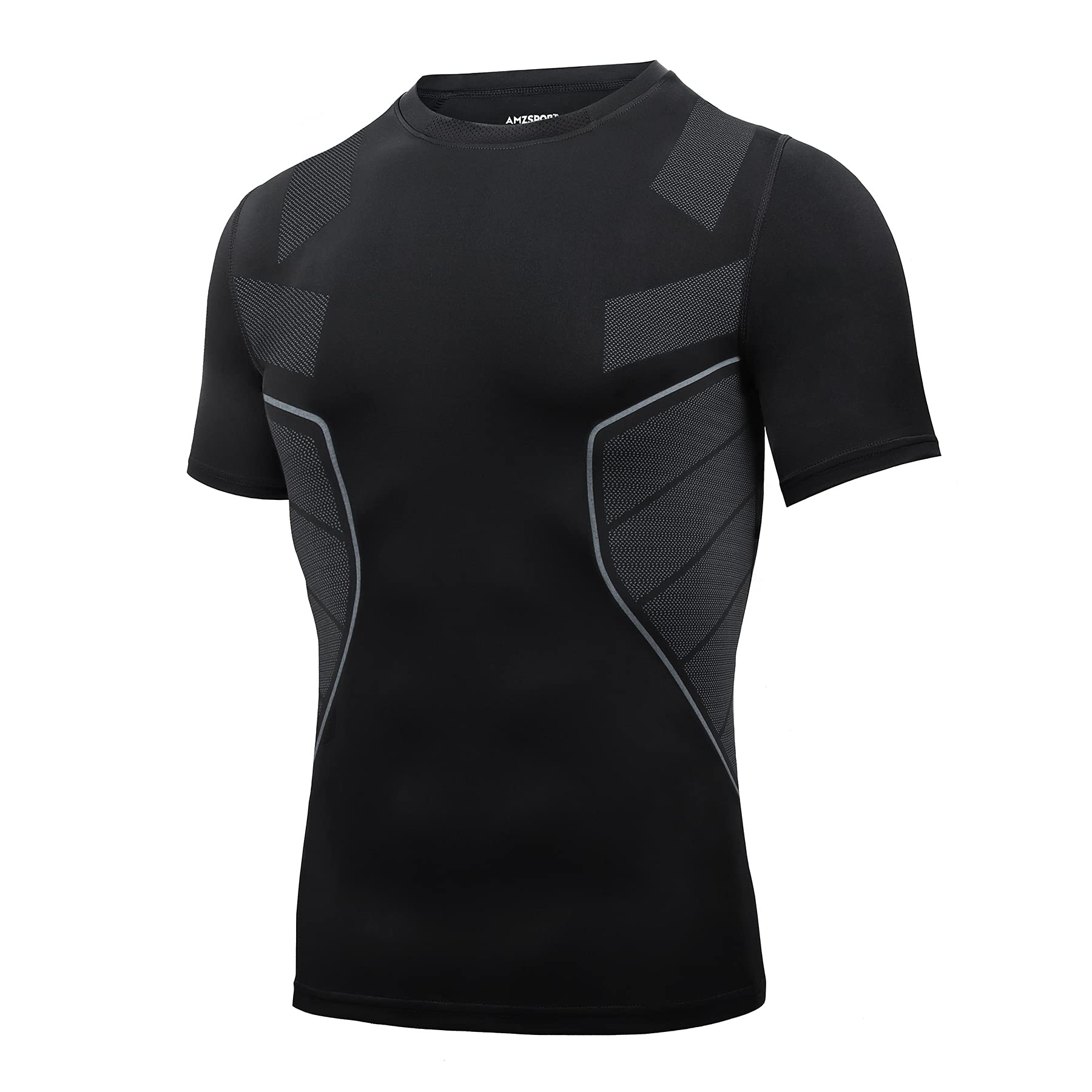 AMZSPORT Camiseta de Compresión para Hombre, Camiseta de Gimnasia de Manga Corta Capa Base de Secado Rápido