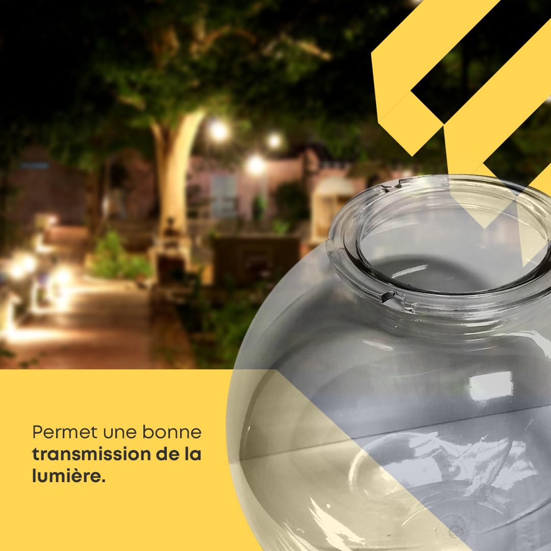 Diffuseur Sphérique - Remplacement Globe - Éclairage Public - Luminaire Extérieur - Polycarbonate Incolore - Dimensions : Ø 30 cm - Poignée Baïonnette : 13,9 cm