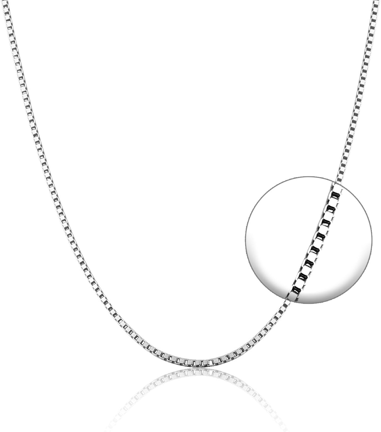925 Sterling Silver Chain Necklace Lightweight Diamond Cut Link Necklace 0.6mm Box Curb Chain Necklaces 18" (Box)