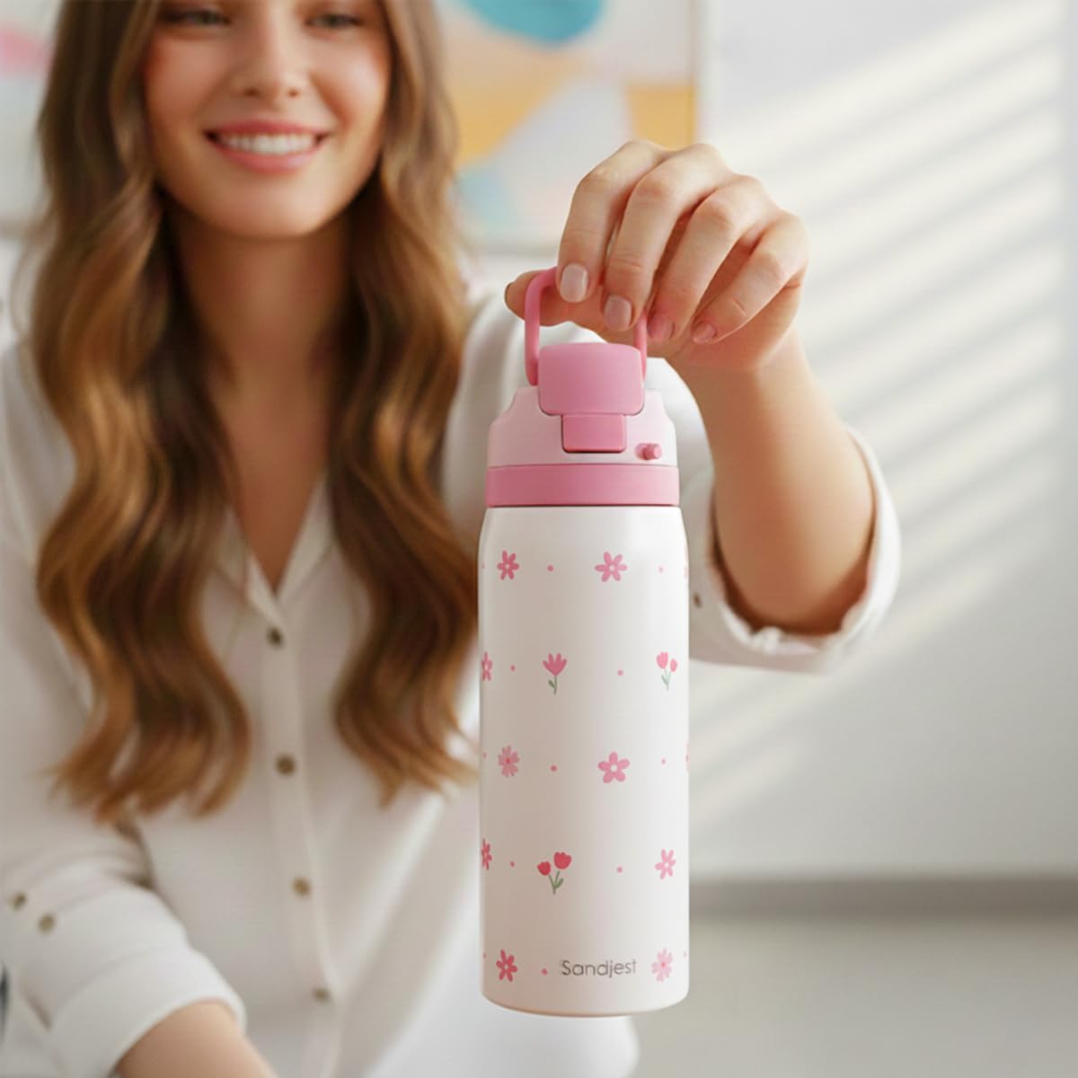 Floral Insulated Stainless Steel Water Bottle with Straw for Sports and Travel, 32oz, Gifts for Women Girls Friends Teens Birthday Christmas (Pink) - Image 6