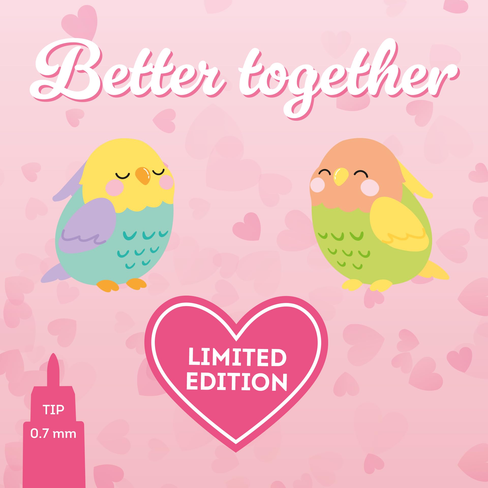 LEGAMI - Set löschbare Stifte San Valentino 2026, Better Togheter, mit thermosensitiver löschbarer Tinte, türkis, orange, löschen ohne das Blatt zu beschädigen