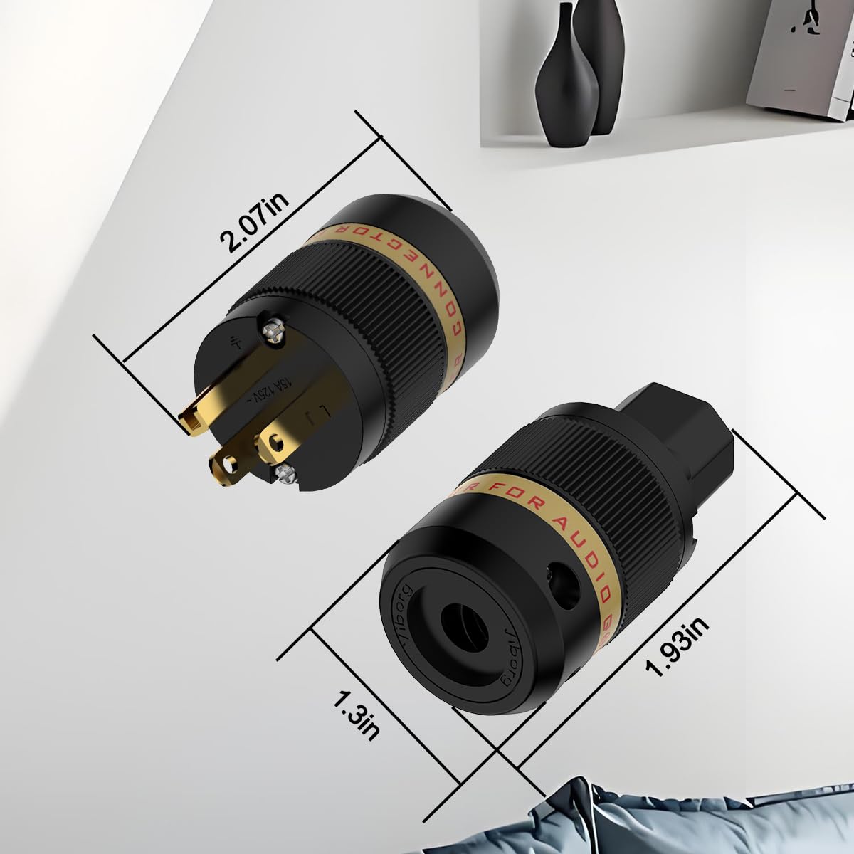 Viborg HiFi Power Plug Set VM501G+VF501 OFC Gold-Plated Non-Magnetic Glass Fiber Shell Conductive US AC Power Plug IEC C15 Connector for DIY Audiophile Power Cord