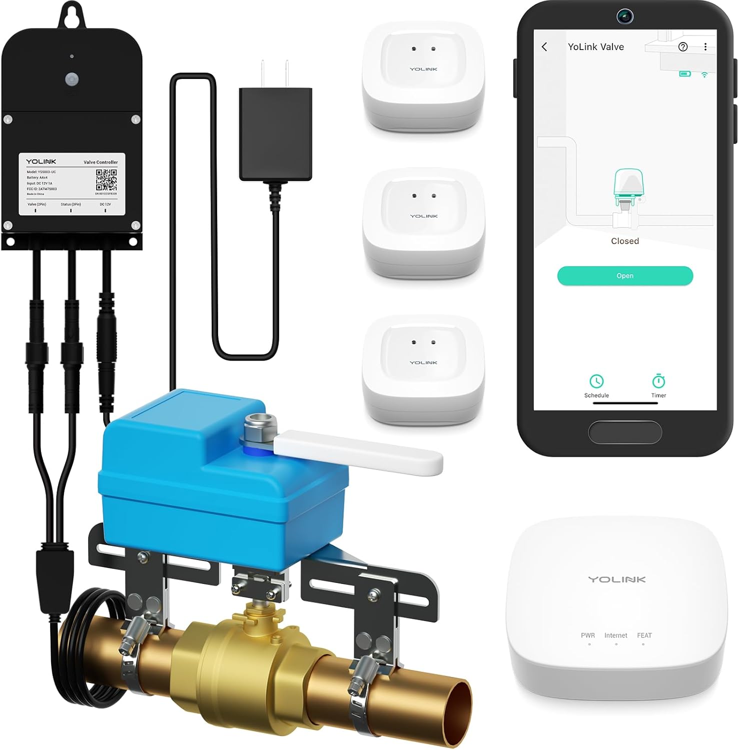 YoLink DIY Automatic Water Leak Detection & Shut-Off Starter Kit, Water