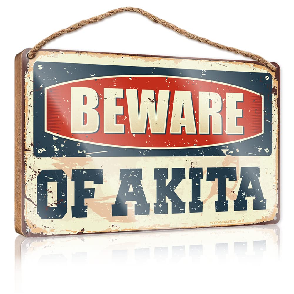 Quote Wood Plaque Beware Of Akita Wooden Sign Sign Wooden Hanging Funny Hanging Sign(15X28CM)