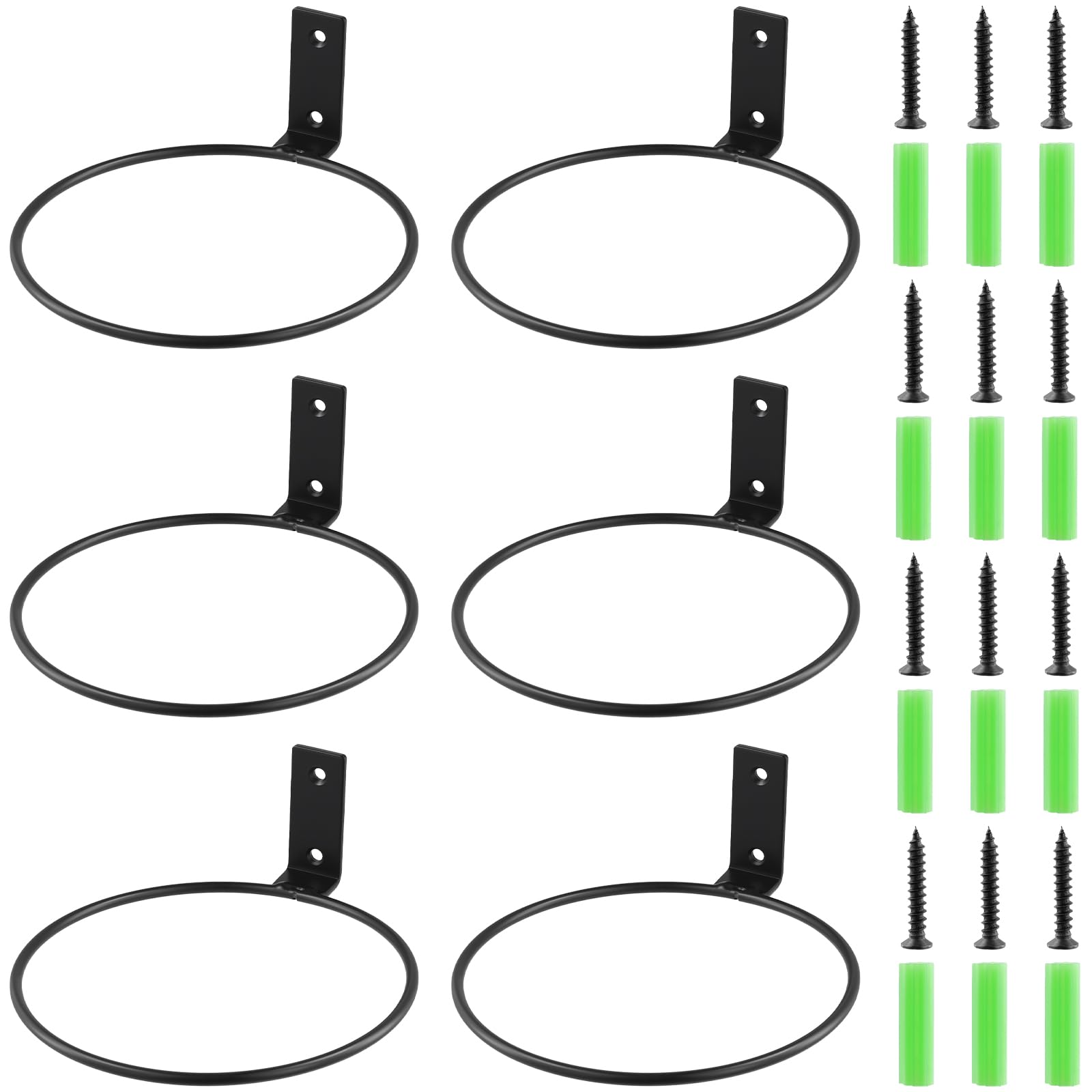 KEILEOHO Lot de 6 supports de pot de fleurs en forme d'anneau, 15 cm, noir, support mural avec vis et chevilles, support pour pots de fleurs, balcon et jardin