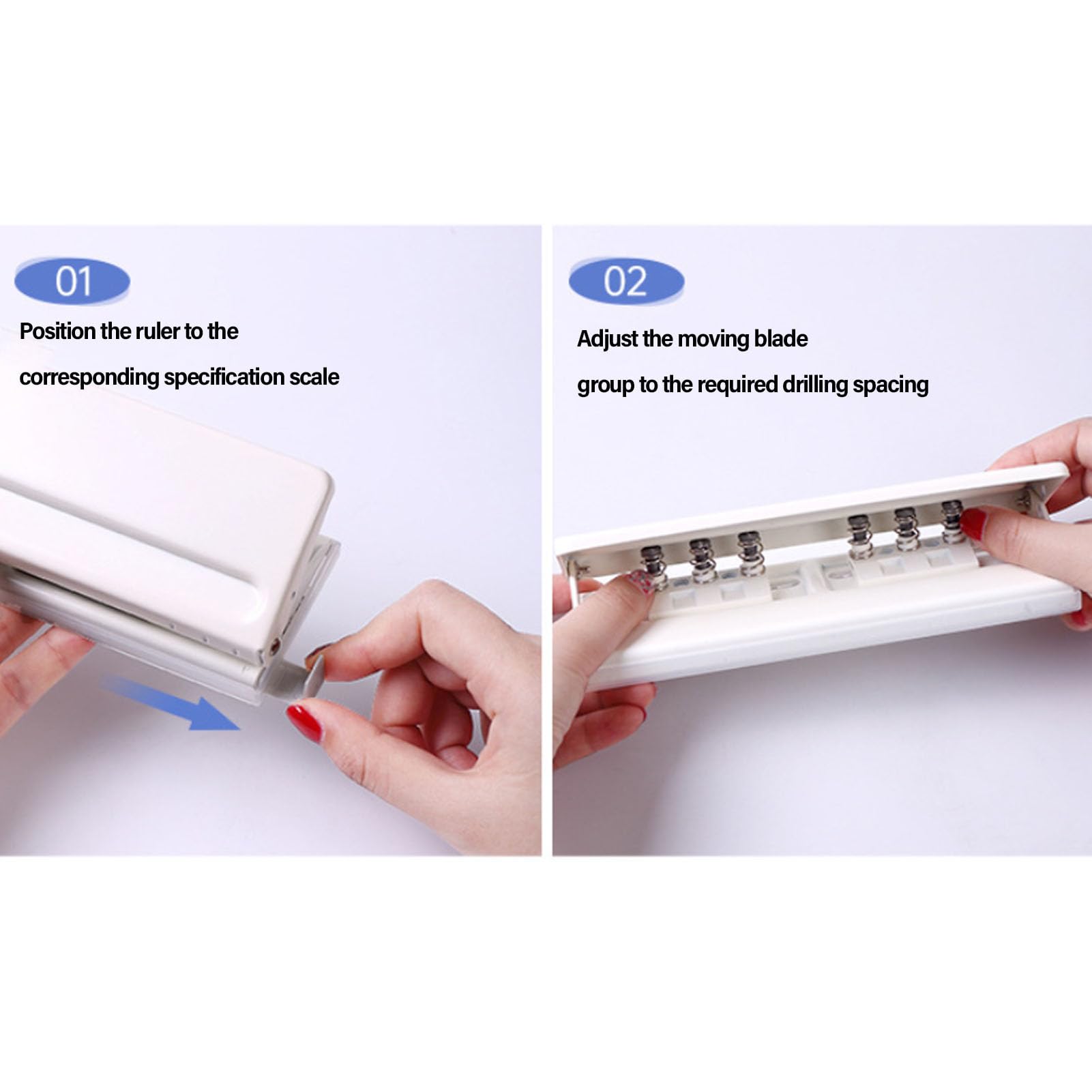 Perforatore per carta a 6 fori, con profondità di perforazione regolabile di 7 mm e limitatori di posizionamento, capacità di 6 fogli perforatrice regolabile per rapporti, materiali di studio