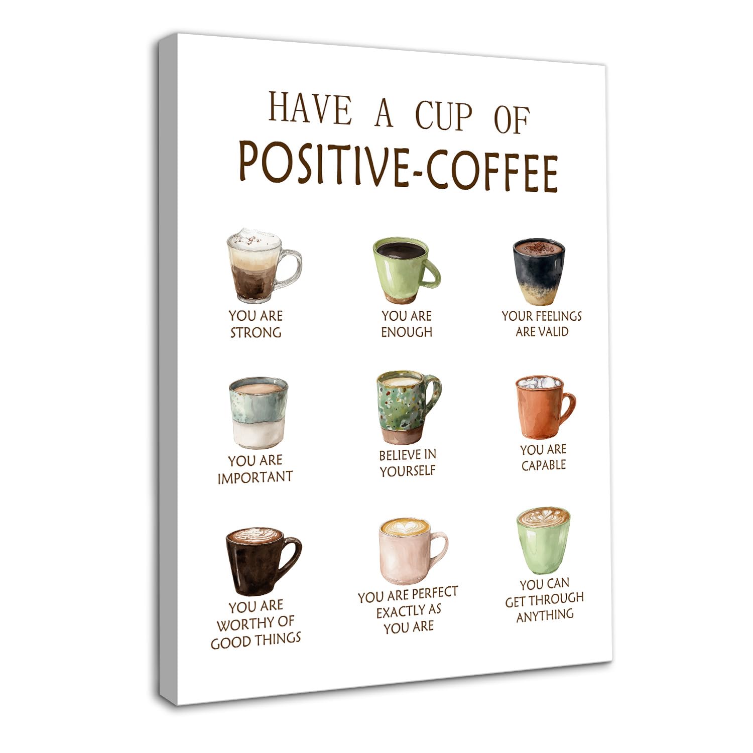 Dazzlewall Framed Watercolor Positive Coffee Wall Poster,Motivational Cups with Inspirational Quotes Wall Art for Kitchen Coffee Bar Office Decor 12x16 in