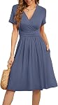 WEACZZY Women's Summer Short Sleeve Casual Dresses V-Neck Floral Party Dress with Pockets