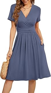 WEACZZY Women's Summer Short Sleeve Casual Dresses V-Neck Floral Party Dress with Pockets