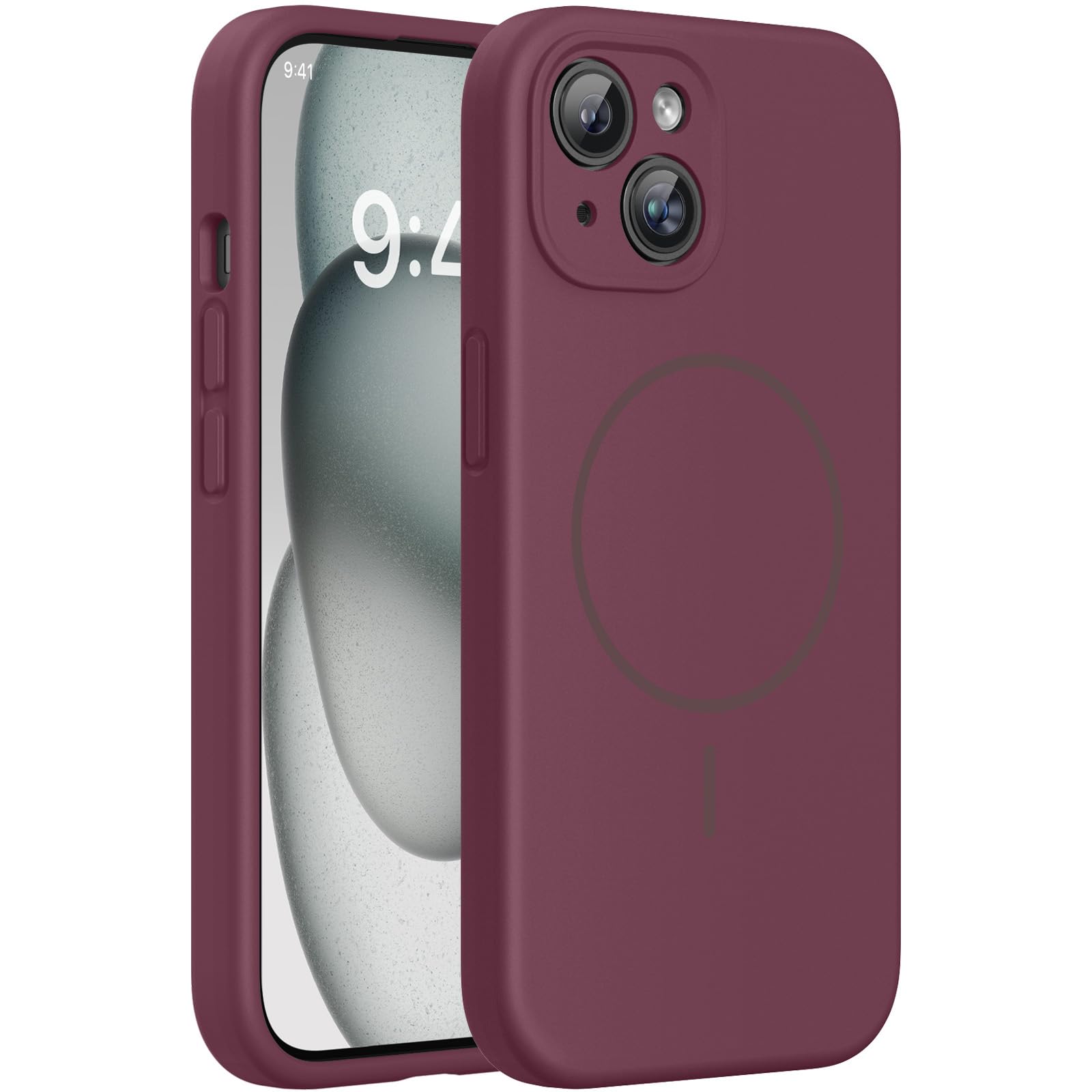 Miracase Silicone &amp; Magnetic for iPhone 15 Plus Case, Wine Red