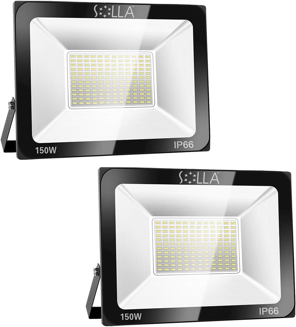 2 Pack 150W LED Flood Light, IP66 Waterproof, 12000lm, 800W Equivalent, Super Bright Outdoor Security Lights, 6000K Daylight White, Outdoor Floodlight for Garage, Garden, Lawn and Yard