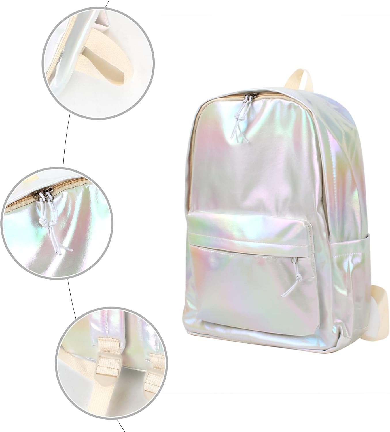 Goodbag Boutique Fashion Hologram Backpack Laser Leather Shiny Backpack Daypack for Women, Silver
