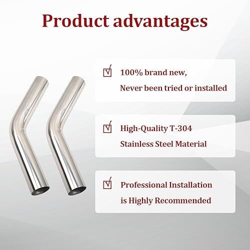 Vista 5 de OD 2 Pulgadas (51MM) Codo de Curva de 45 Grados Tubo de Tubería de Turbocompresor de Acero Inoxidable Tubo de Intercooler Tratamiento Cepillado