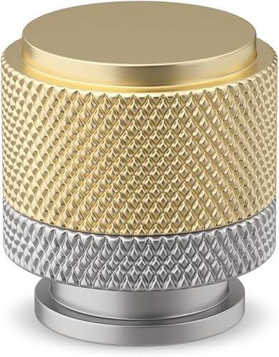 Rergy Paquete de 10 pomos de cocina para gabinete, pomos dorados para cajones, acabado oxidativo con patrón de diamante, oro cepillado y perillas