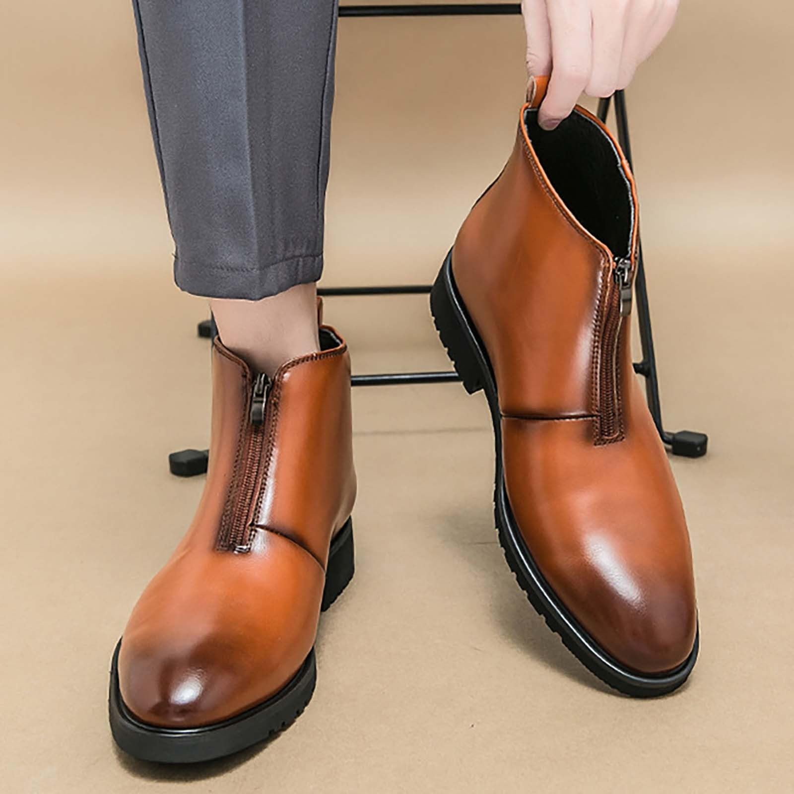 Stivaletti da uomo impermeabili con chiusura lampo, antiscivolo, eleganti, da trekking, per il tempo libero, vintage, per l'autunno, per attività all'aperto