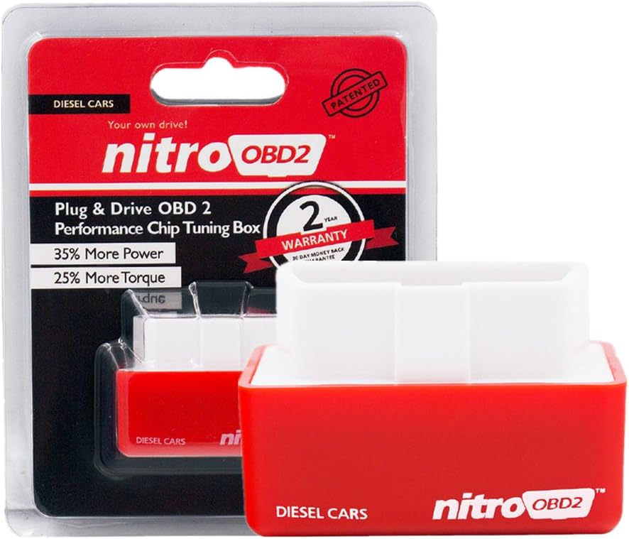 Nitro OBD2 Plug and Drive OBD2 Performance Chip Tuning Box Engine Diagnostic Tool for Diesel Car to Improve Power and Torque (Red)