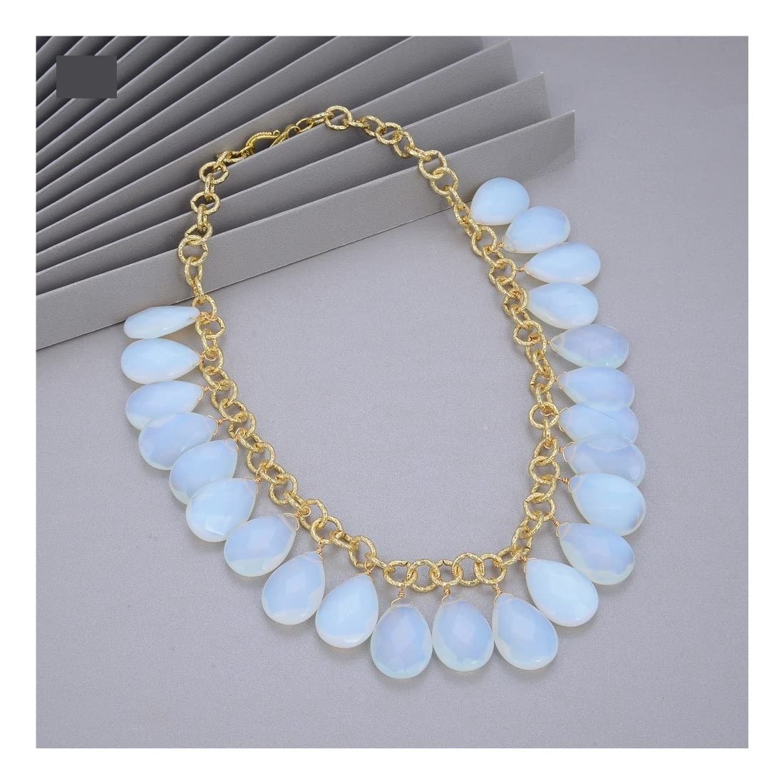 Collares Joyas Gota de Agua Top-Perforado Facetado Cristal de ópalo Blanco Collar Colgante de Cadena Plateado for Mujeres Regalo de joyería