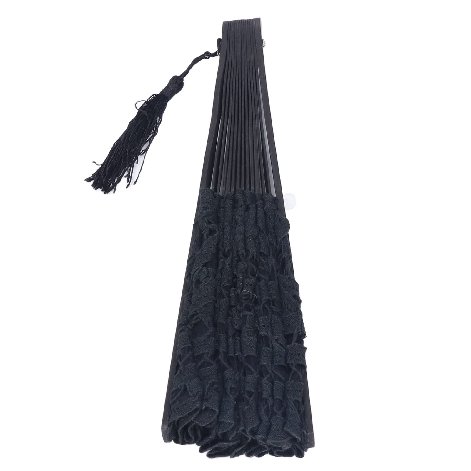 TOPINCN Abanico de Mano Plegable de Encaje de Algodón Abanico de Mano Nupcial Bordado con Bastones de bambú para la Decoración de la Boda Fiesta de Baile (Negro)